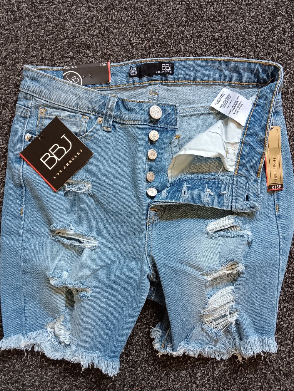 New BBJ Super High Rise Button Fly Distressed Denim Jean Shorts 9/29 Womens - Picture 2 of 10